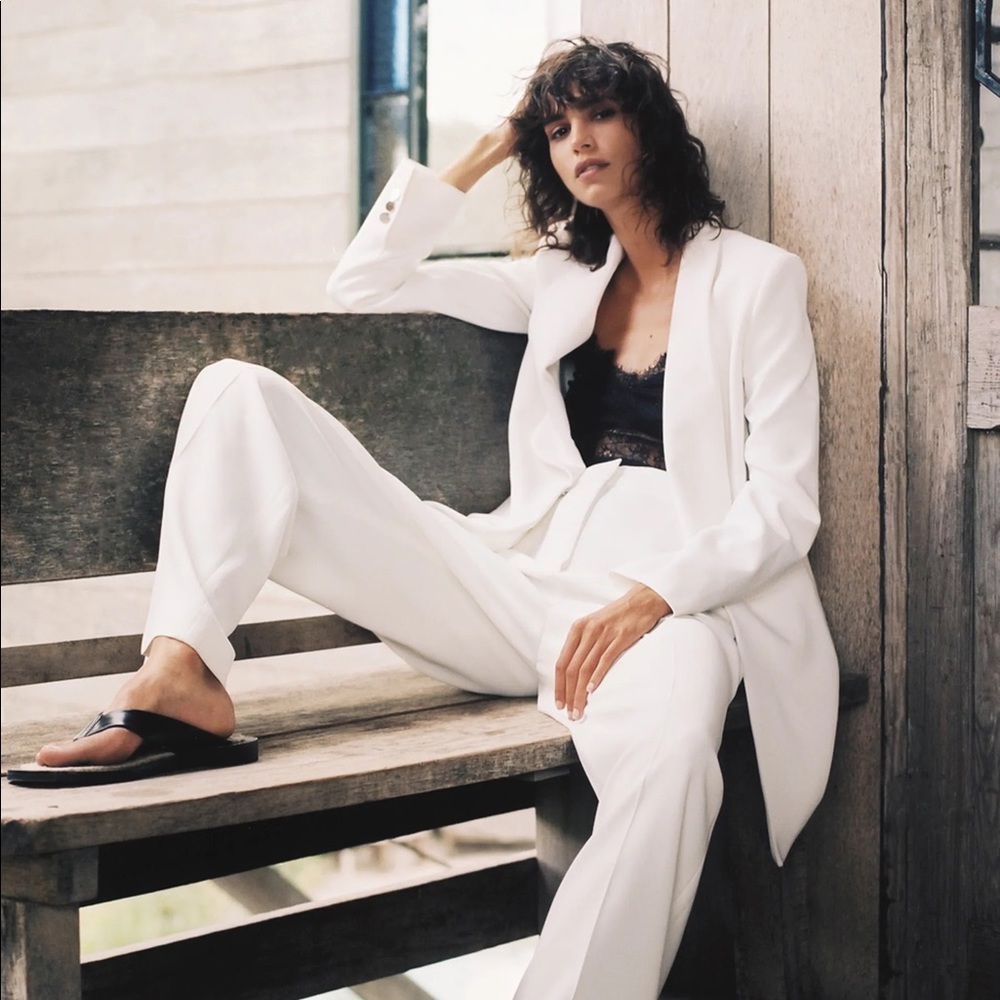 NWT ZARA oyster white long tuxedo dinner blazer size M